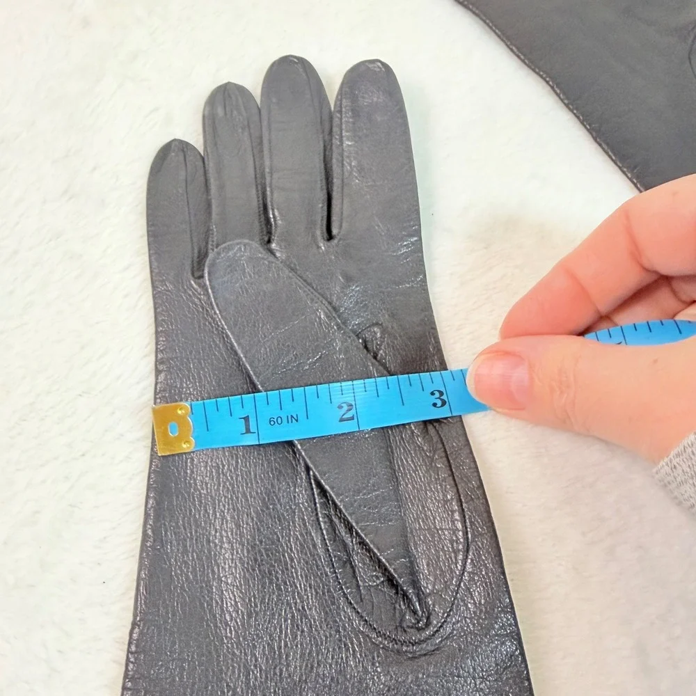 Vintage Black Leather Gloves Floral Lace Cutout Mid Length Formal Evening Womens